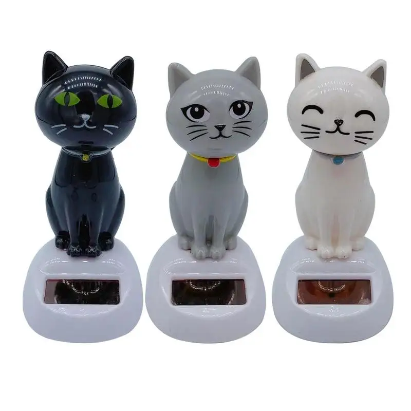 NEW 1pc Creative Interior Automotive Car Decoration Solar Energy Decoration Shaking Head Doll Cartoon Cat Shape Decoration Gift