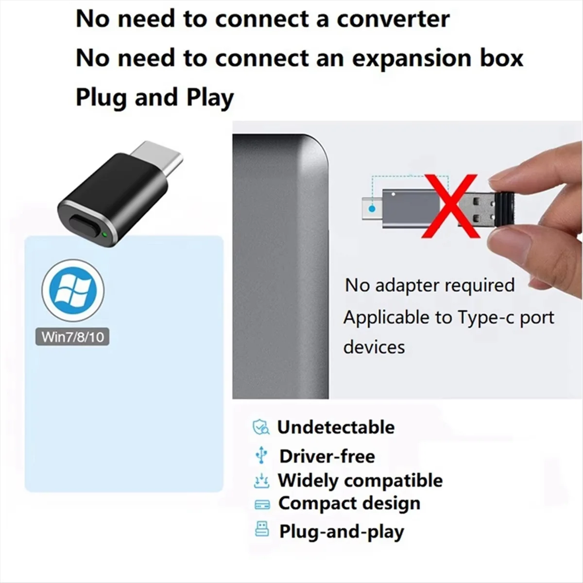 

Type C Mouse Jiggler Undetectable Mouse Mover USB C Mouse Shaker Simulated Mouse Movement for Keep Computer Awake Black