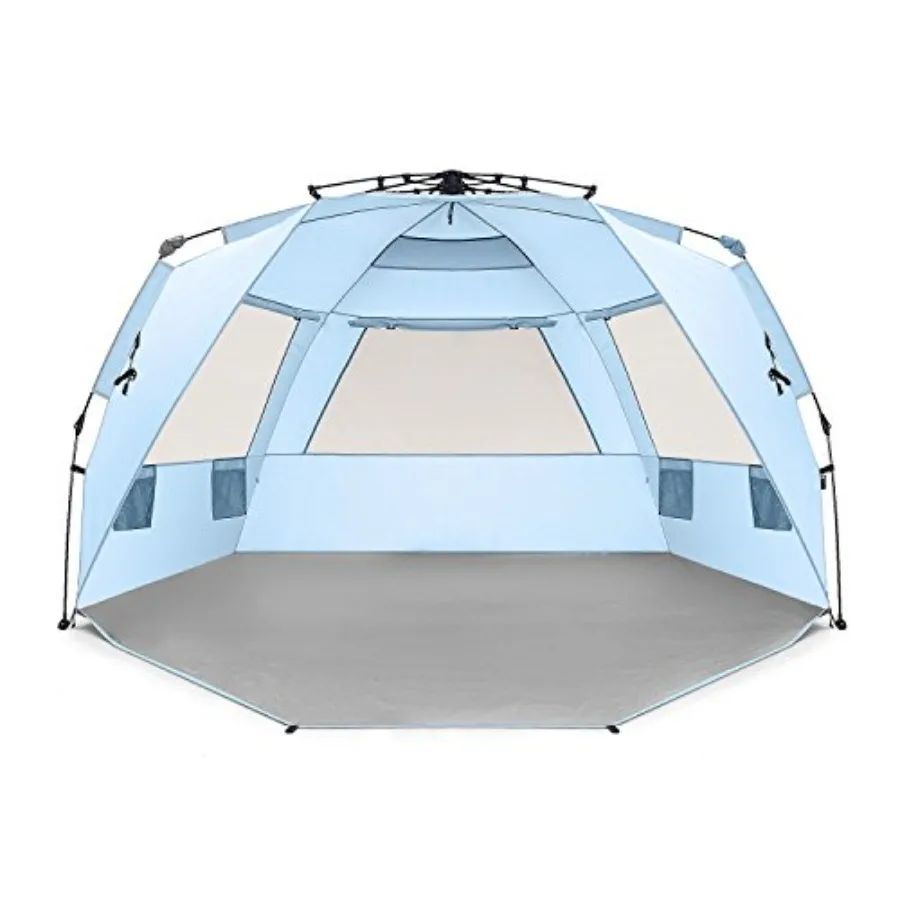 

Instant Shader Deluxe XL Beach Tent 99 Wide Sun Shelter for 4-6 People with Extended Zippered Porch Blue UV-Protective Polyeste