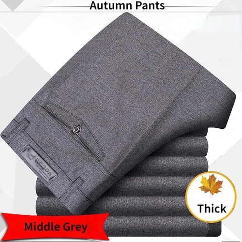Otoño Verano pantalones casuales hombres rectos pantalones largos formales adulto Color sólido diseño plano traje grueso pantalón negocios RIYBEOE