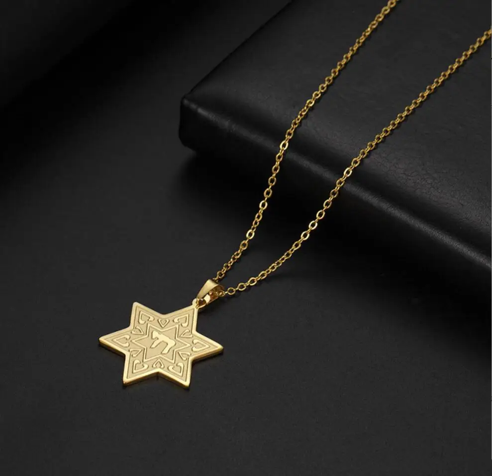 1PC Pentagram Necklaces Pendants Stainless Steel Chain Star Of David Choker Necklace For Women Jewish Jewelry Collares F1515