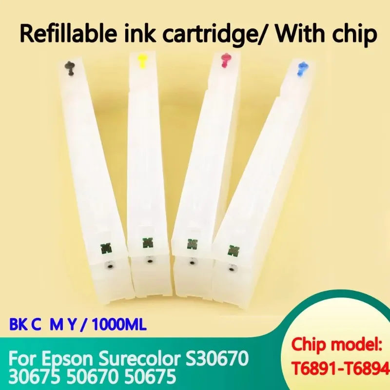 1L Refillable Cartridge With chip   T6891 T6892 T6893 T6894  Ink Cartridge One Time Chip For Epson SC S30670 30675 50670 50675