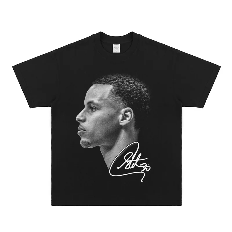 Stephen Curry Tee Stephen Curry American Casual Vintage VINTAGE Manga corta Blockbuster Algodón