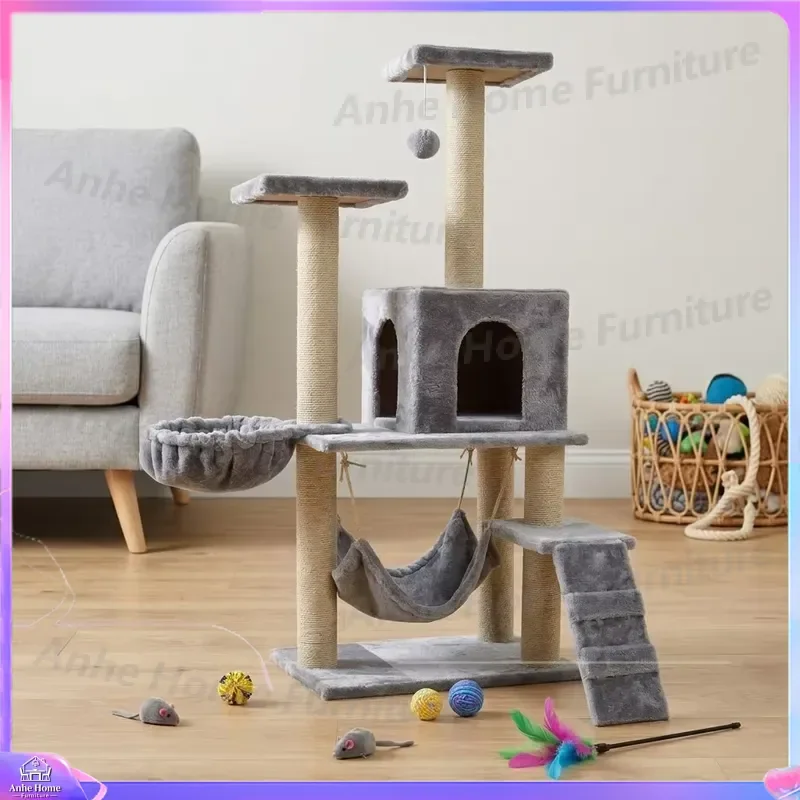 Three Layer Wooden Cat Tree with Scratching Post Climbing Tower Play Center for Cats Indoor Furniture Activity Center Kitten