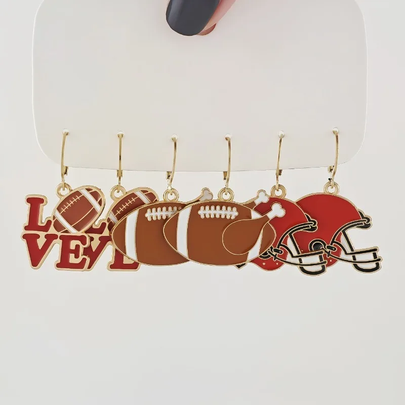 Rugby Themed Women's Earrings Set in Black and Red Main Color Rugby Alloy Earrings