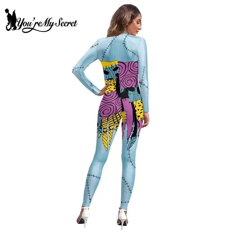 [You're My Secret] Woman Costume Movie Cosplay Zombies Jumpsuit Zipper Spandex Scary 3D Print Party Outfit Sexy Zentai Bodysuit