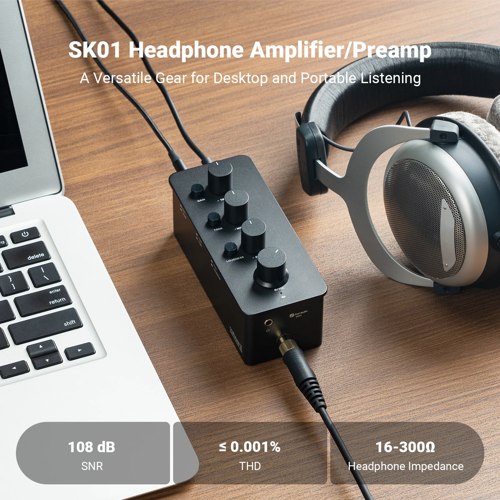 Fosi Audio SK01 헤드폰 앰프 및 프리앰프 2 in 1 헤드폰 이어폰, 파워 앰프, 액티브 스피커용