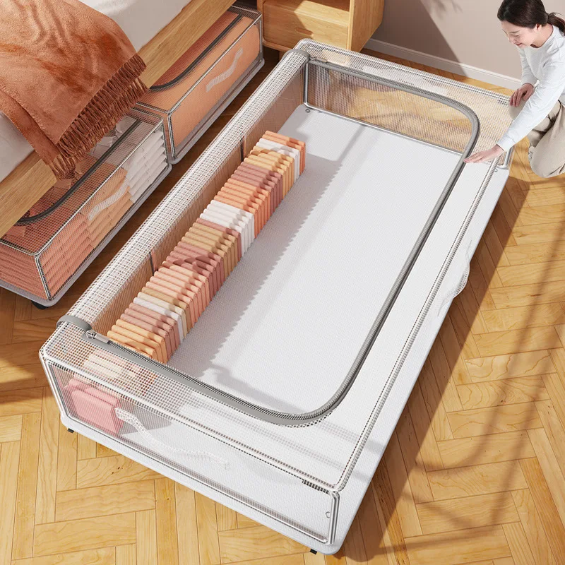 Wheeled Underbed Storage Box Pvc Organizer Clothes Blankets Household Items Bed Bottom Drawer