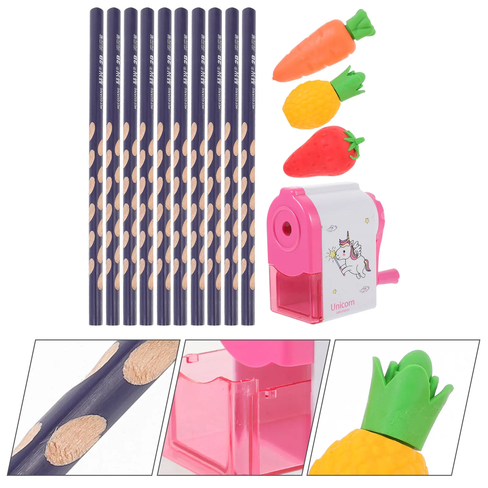 

1Set Creative Pencils Cartoon Erasers Sharpener Kit Durable Practical Calligraphy Sketching Studying Supplies Convenient