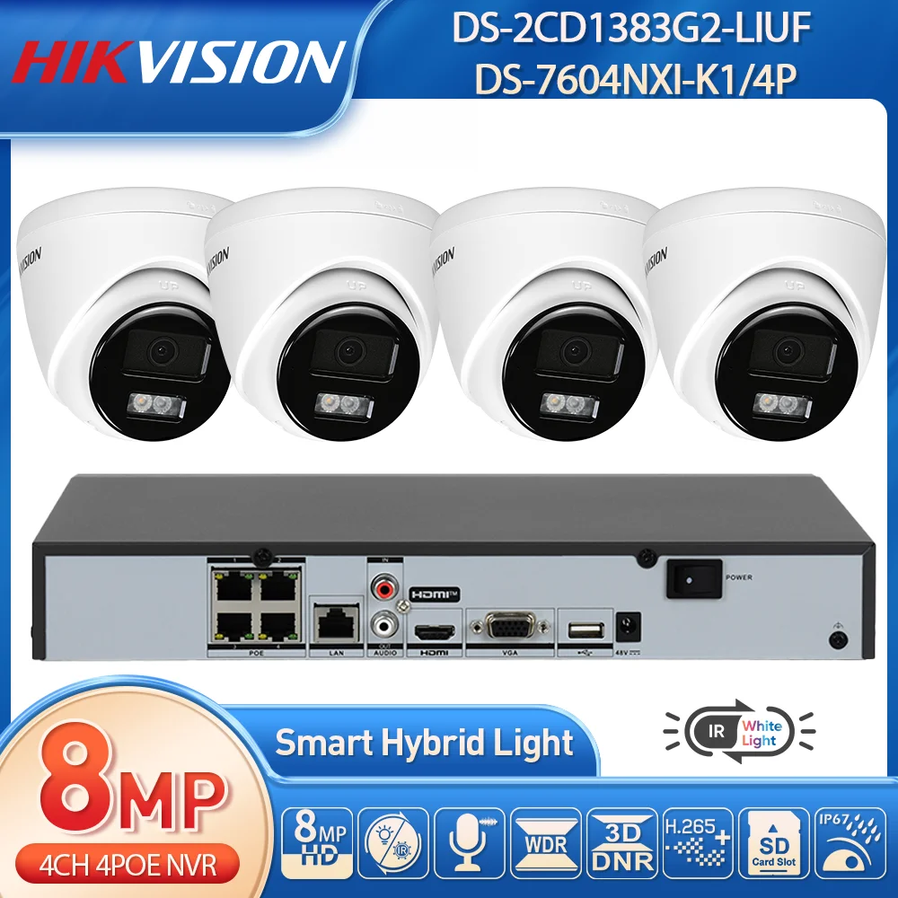 Hikvison H.265+ 8MP POE IP Security Camera 4CH NVR Surveillance System CCTV Outdoor Smart Home P2P MIC IP67 Motion Detection