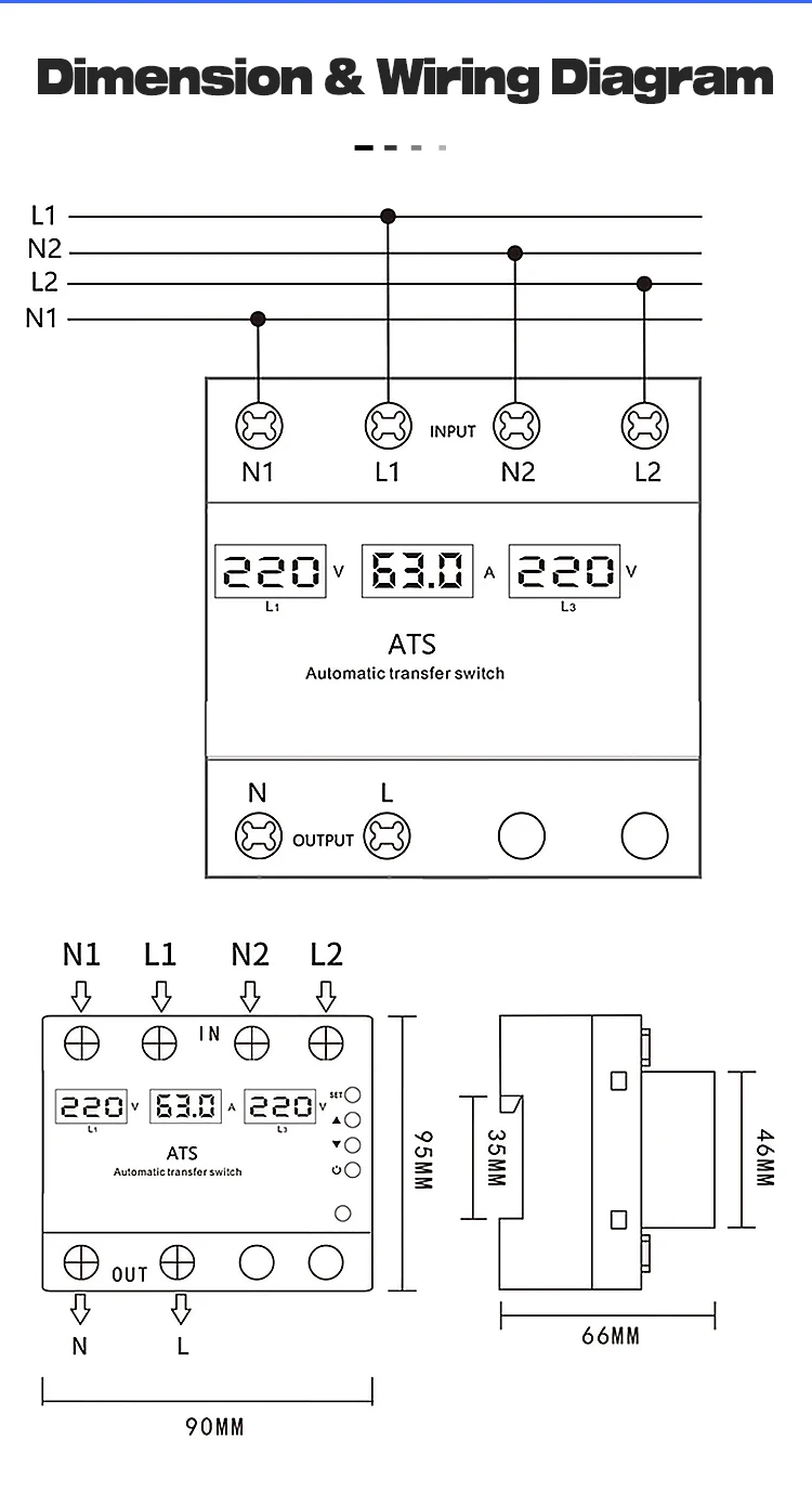 CG LED Display Automatic Transfer Switch 63A 110V Adjustable 2P Dual Power ATS DIN Rail Mount Over Voltage Current Protector