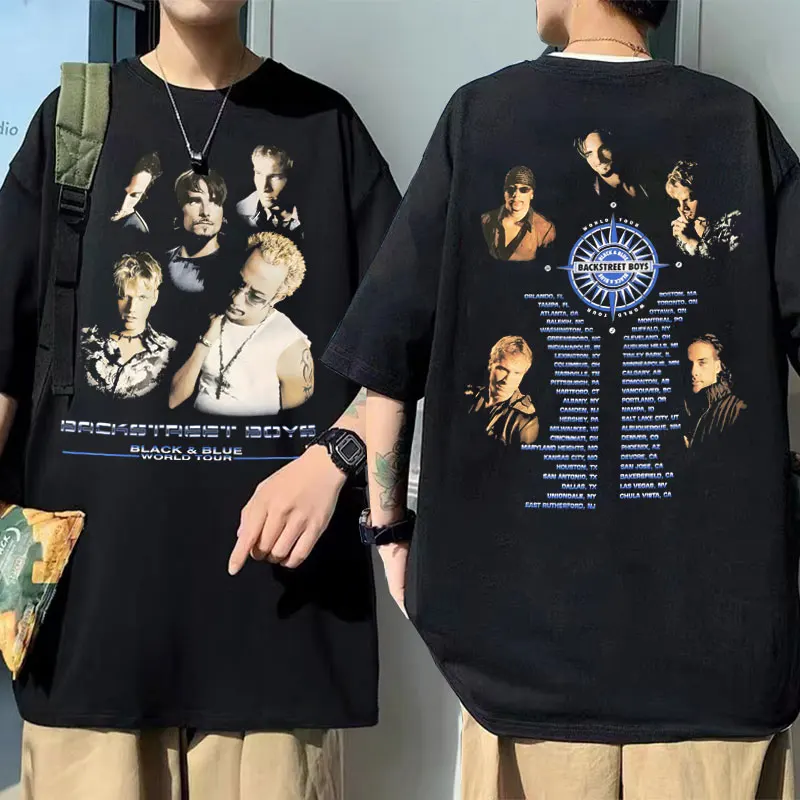 

Vintage Backstreet Boys Black & Blue World Tour T Shirt Boy Band Bsb Group Pop Music T-shirt Men Women Casual Oversized T Shirts