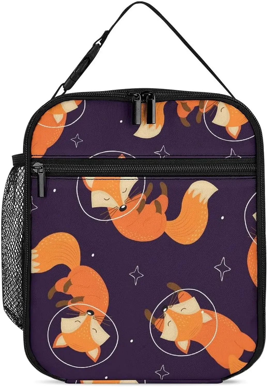 Lunch Box Lunch Bag for Men Women Sleeping Fox Space Star Reusable Lunch Bags Insulated Lunchbag Lunchbox Cooler