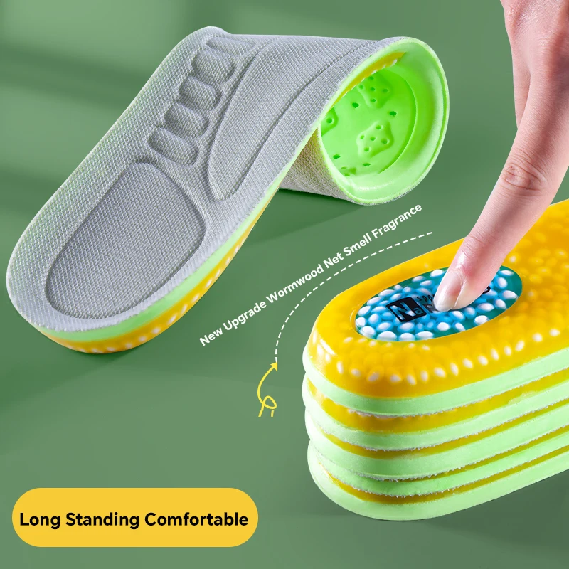 Semelles orthopédiques vertes en mousse à mémoire de forme souple, 1 paire, désodorisantes, chaussures de sport, absorbe, respirant, antibactérien, accessoire de chaussure