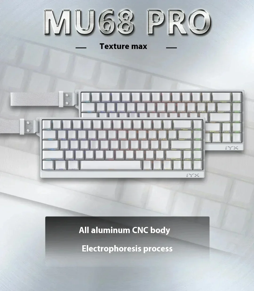 Imagem -02 - Iyx Mu68 Pro Teclado Interruptor Magnético 8000hz Rt0.04 mm Teclado Mecânico para Jogos Liga de Alumínio Teclado com Fio Valorant Gamer