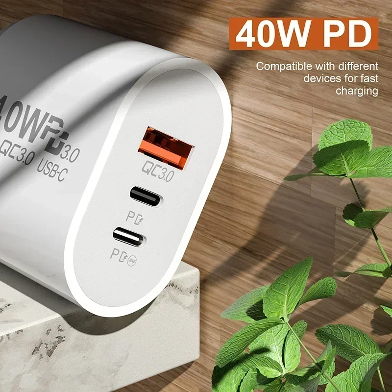 Ładowarka USB typu C o mocy 40 W Podwójny adapter szybkiego ładowania PD Wtyczka UE/USA Do iPhone Samsung Xiaomi Huawei Ładowarka do telefonu Quick