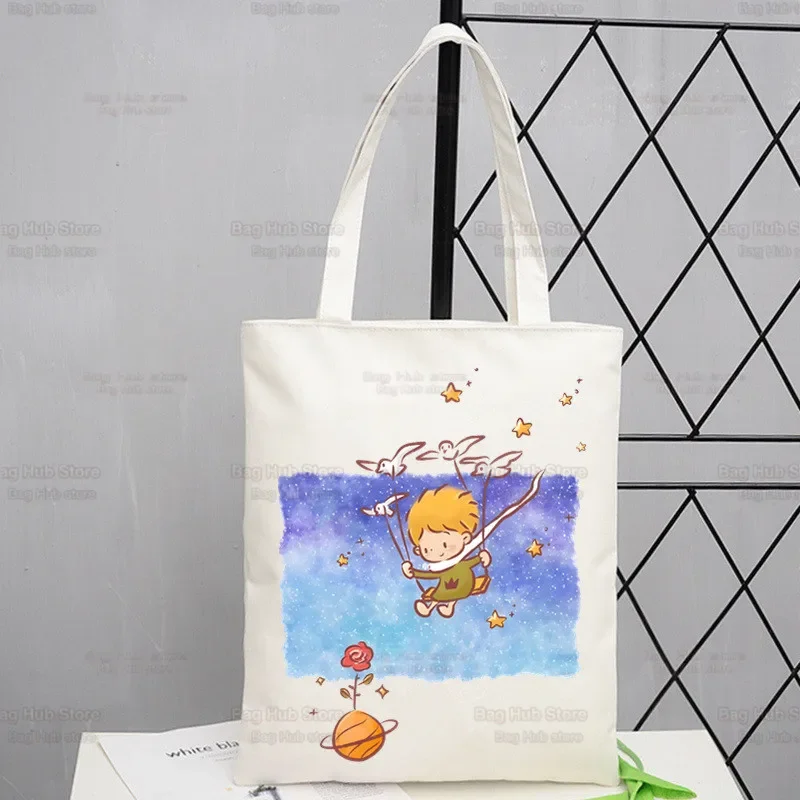 Little Prince Cartoon Shopping Bag Canvas Fox Animal Fairy Tale Tote Bags Print Eco Bag Shopper Principito Shoulder Bags