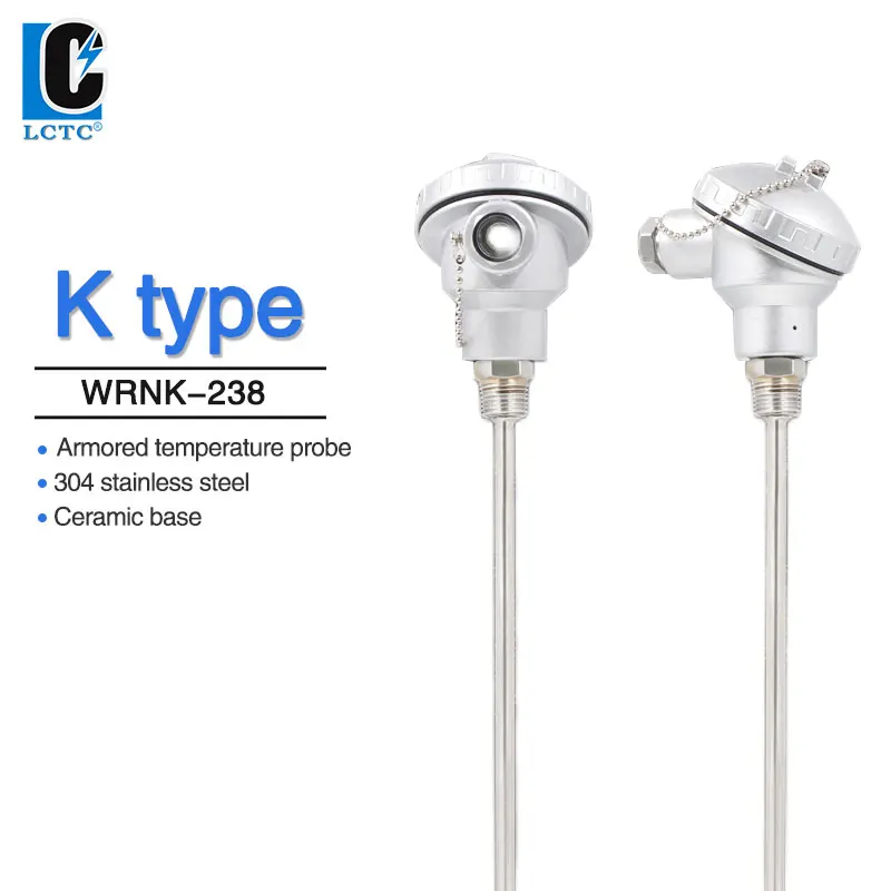 LCTC Under Armor K Type Thermocouple Stainless Steel Temperature Probe High Temperature Sensor WRNK-238 Length 250-600mm