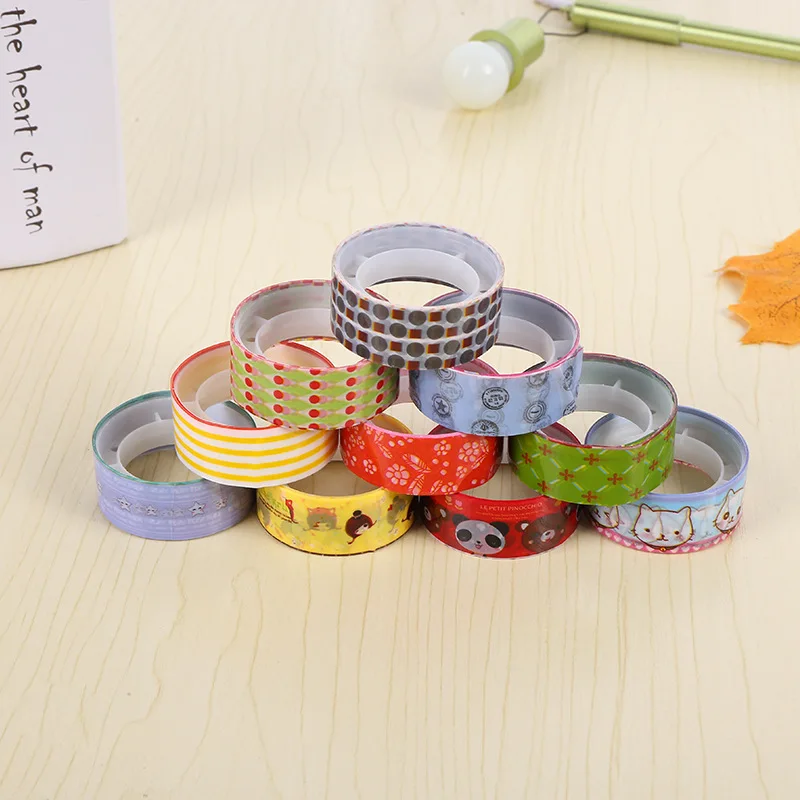 10pcs Plastic DIY Creative Student Cartoon Mini Color Tape Set Rainbow Decorative Tape  Paper Tape Waterproof Office supplies