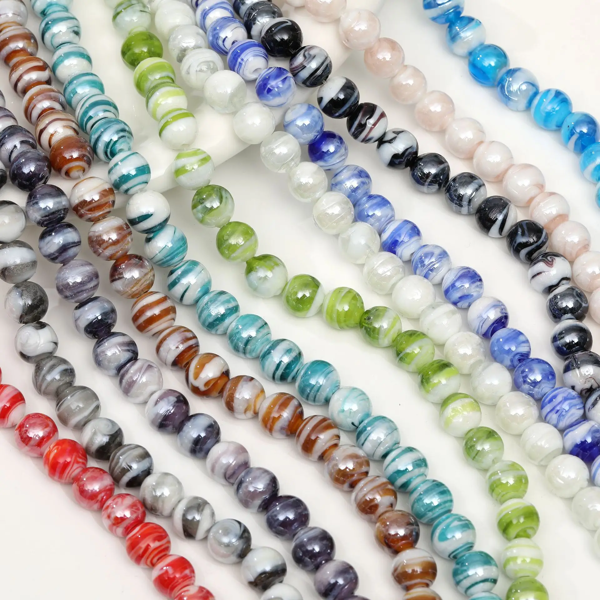10pcs 10mm bunte Farbverlauf Lampwork Glasperlen für die Herstellung von Schmuck hand gefertigte Halskette Ohrringe Glasur Perlen Zubehör