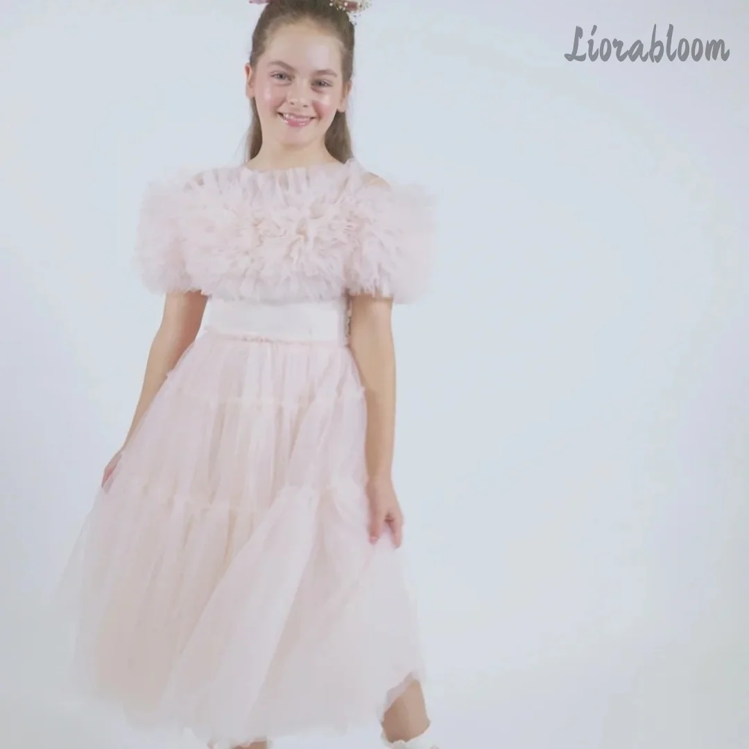 Gaun Anak Perempuan dengan Tali Ikat Menampilkan Rok Tulle Bergaya, Gaun Pesta Pernikahan Pengiring Pengantin Multi-Warna yang Dapat Disesuaikan, свадебное платье