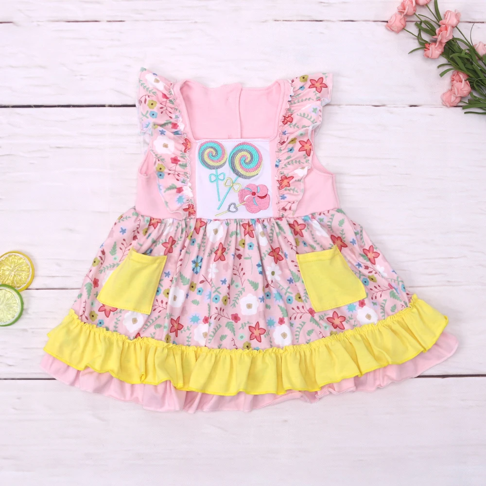 

Baby Girls Princess Dress One Piece Pink Floral Clothes Lollipop Embroidery Bodysuit Sweet Skirt Floral Outfit 1-8T Toddler