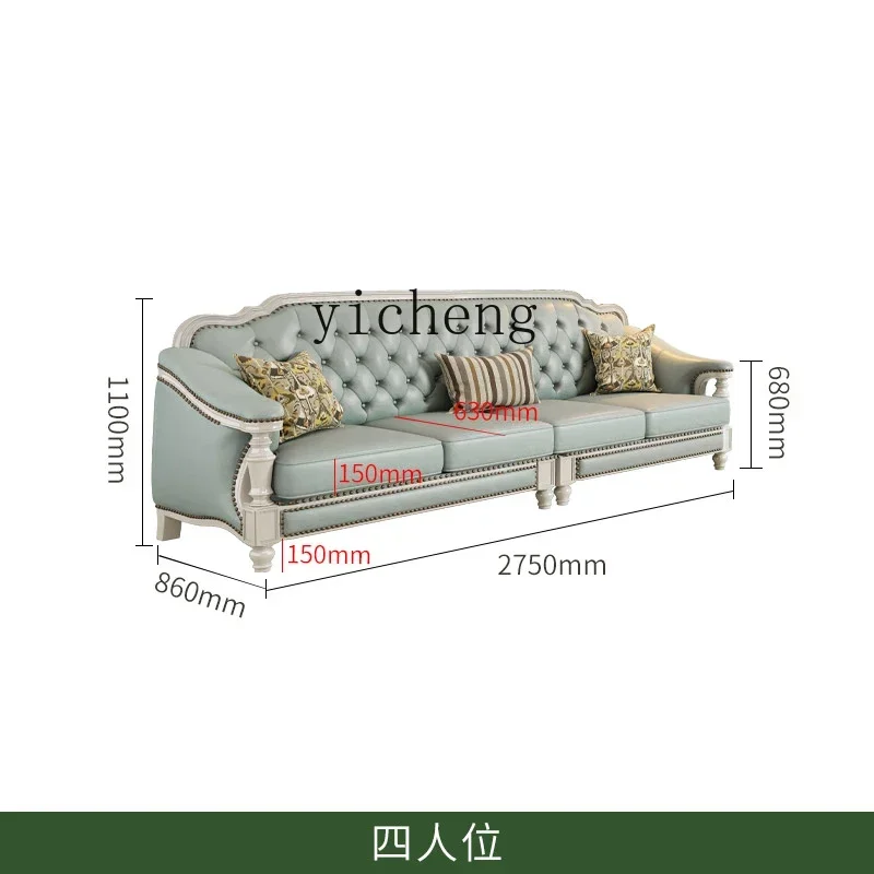 

white solid wood leather sofa first layer cowhide living room villa furniture four people