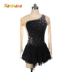 Traje de competición de patinaje artístico personalizado profesional, traje de rendimiento de patinaje artístico Premium, falda de patinaje negra para damas