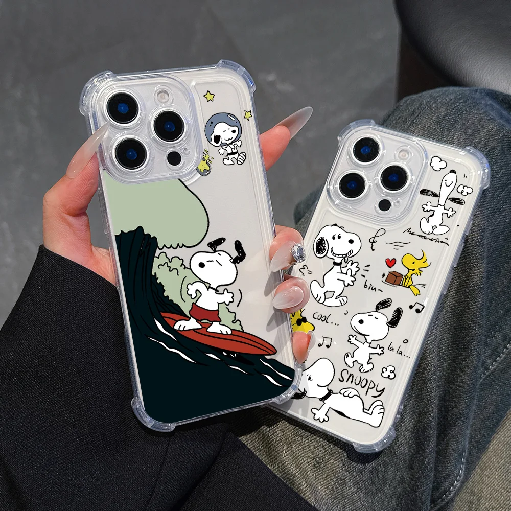 Cute Cartoon S-Snoopys Phone Case For Samsung NOTE 20 S25 S24 S23 S22 S21 S20 FE Plus Ultra 5G Transparent Shockproof Cover