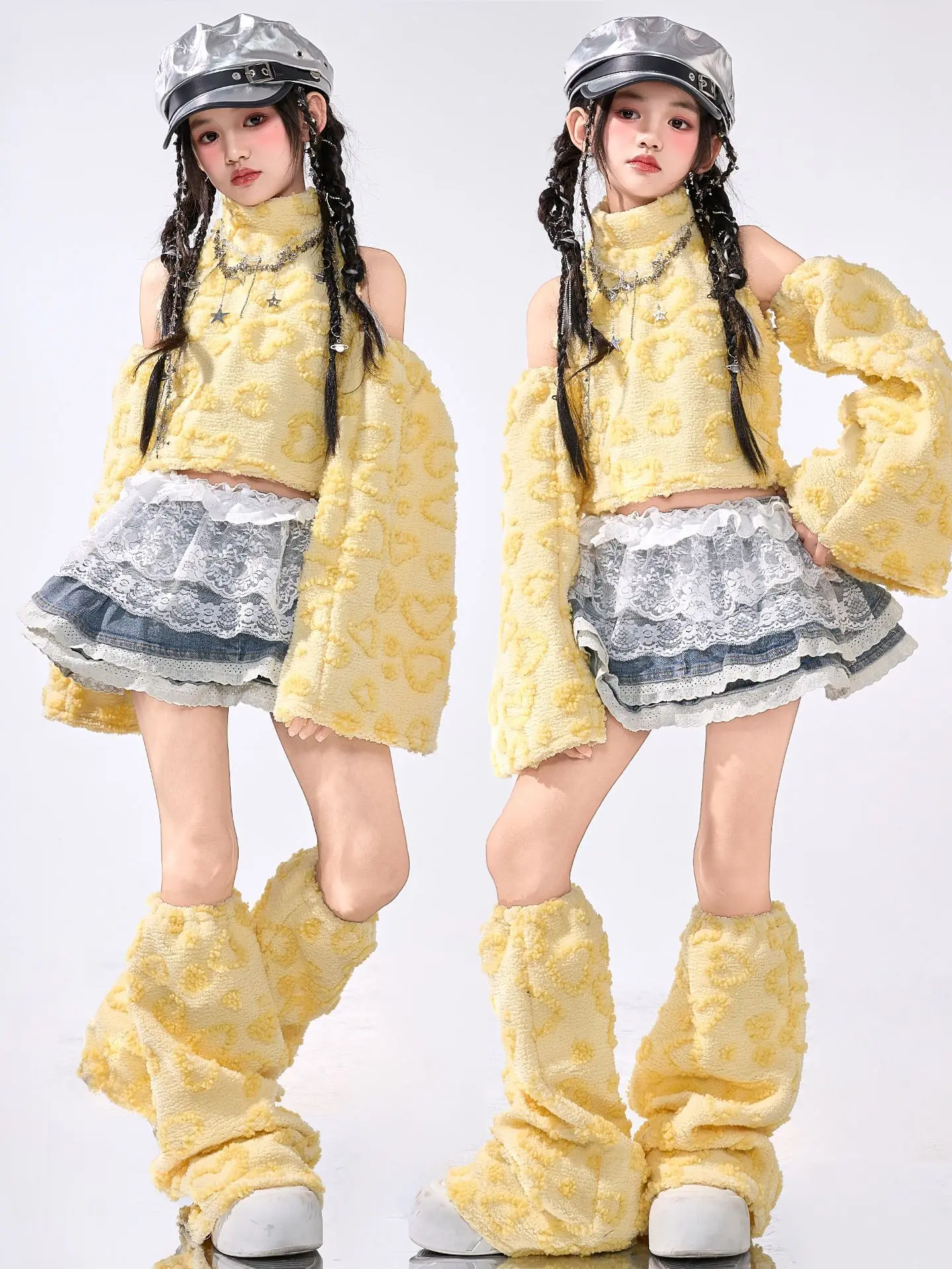 

Yellow Jazz Dance Clothes For Girl Kpop Performance Outfit Crop Top Denim Skirt Model Fashion Show Stage Costume Streetwear