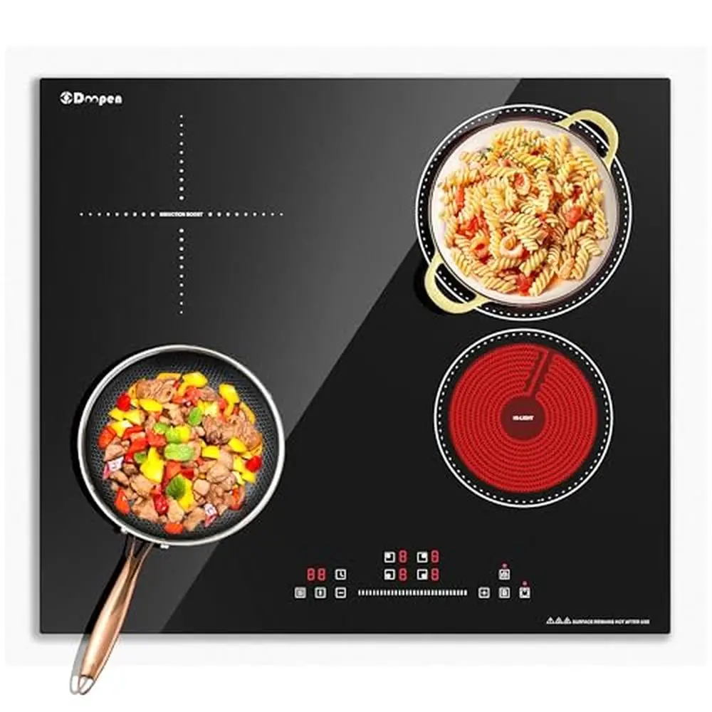 Electric Cooktop Hybrid Slider Touch Control Radiant Ceramic 4 Burners 24 Inch Built-in Energy-saving Efficient Heating Elements