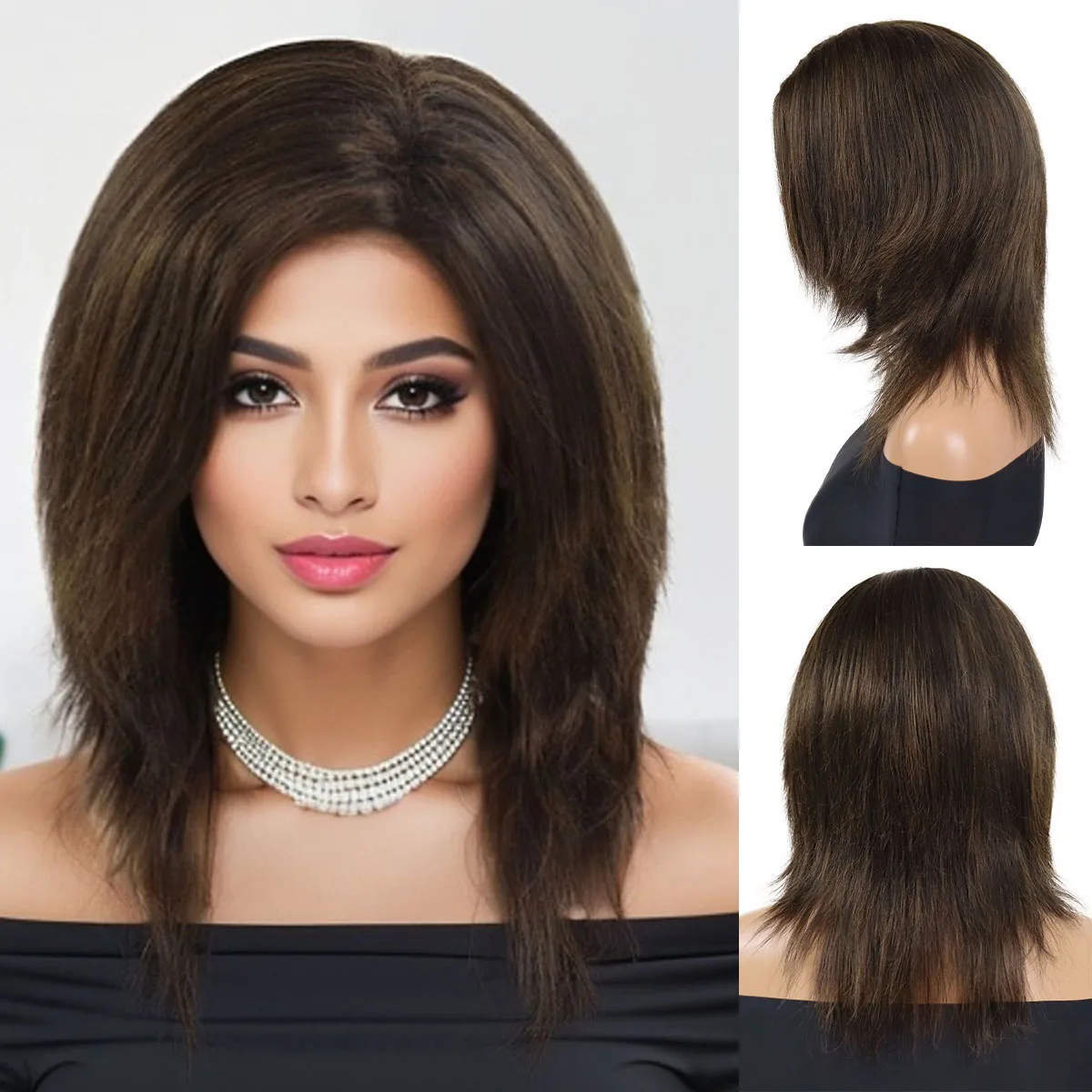 

Коричневые парики для женщин Синтетические волосы 18-дюймовые прямые парики средней длины Афро-американский женский парик Ежедневная вечеринка Естественный вид