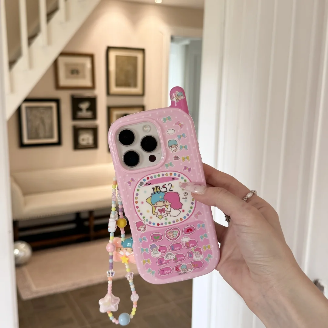 

3D Little Twin Stars Anime Phone Chain Soft Phone Case For IPhone 14 15 16 Plus 16 15 14 13 12 Pro Max Xs Cute Case Y2k Girl