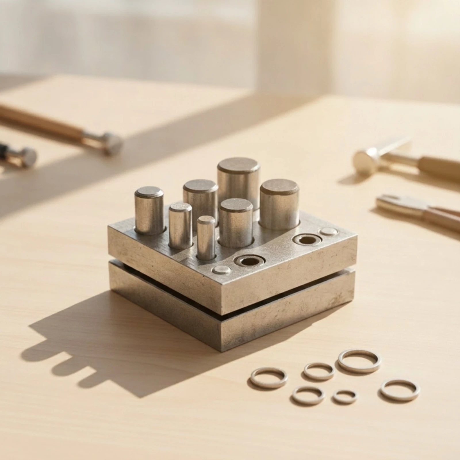 Punch Die Block with Seven Posts High-Quality Steel Punch and Die Set Metal Sheet Puncher Compact Circular Cutter Cutter