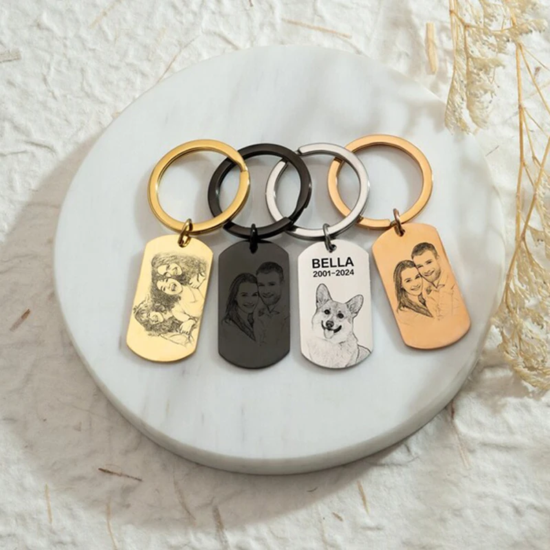 

Custom Photo Keychain Support Any Lmage Pet Portrait Keyring Personalized Stainless Steel Laser Engraved Jewelry Birthday Gift