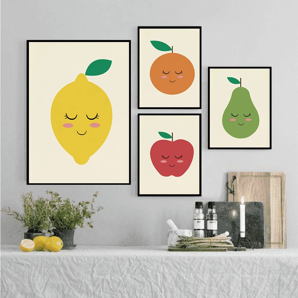 Fruit Pear Lemon Apple Orange Kitchen Baby Room Poster Children Room Picture Kitchen Wall Art Nursery Canvas Print Kids Decor