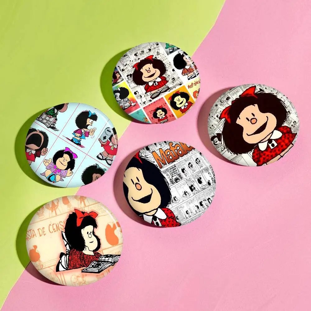 M-mafalda Cartoon Round Button Pins Slogan Creative Brooches Backpack Clothes Decoration Fashion Cartoon Jewelry Gifts