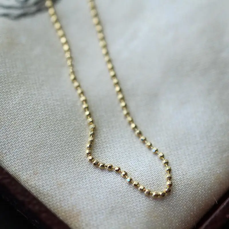 GOLDtutu 14K Gold Bean Necklace, Japanese Design, Delicate and Shiny, Very Fine, Au585 Girl Chain, kj479