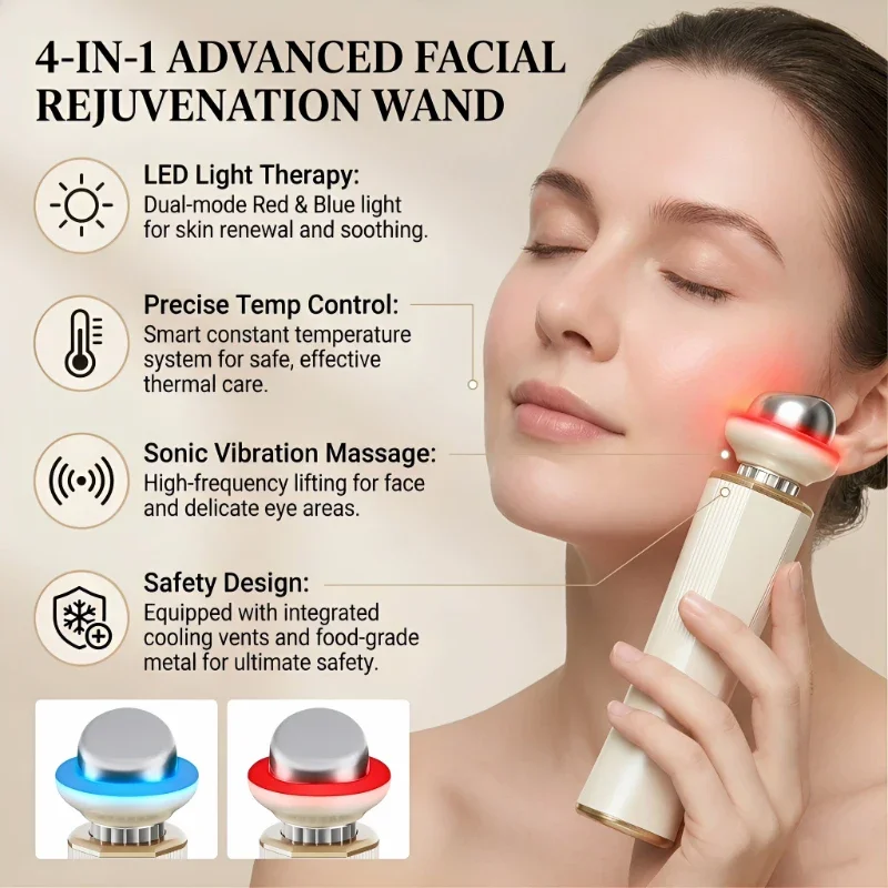 4 IN 1 Cold Hot Face Roller Eye Massage Portable Beauty Device Professional Galvanic Hot Cool Facial Machine