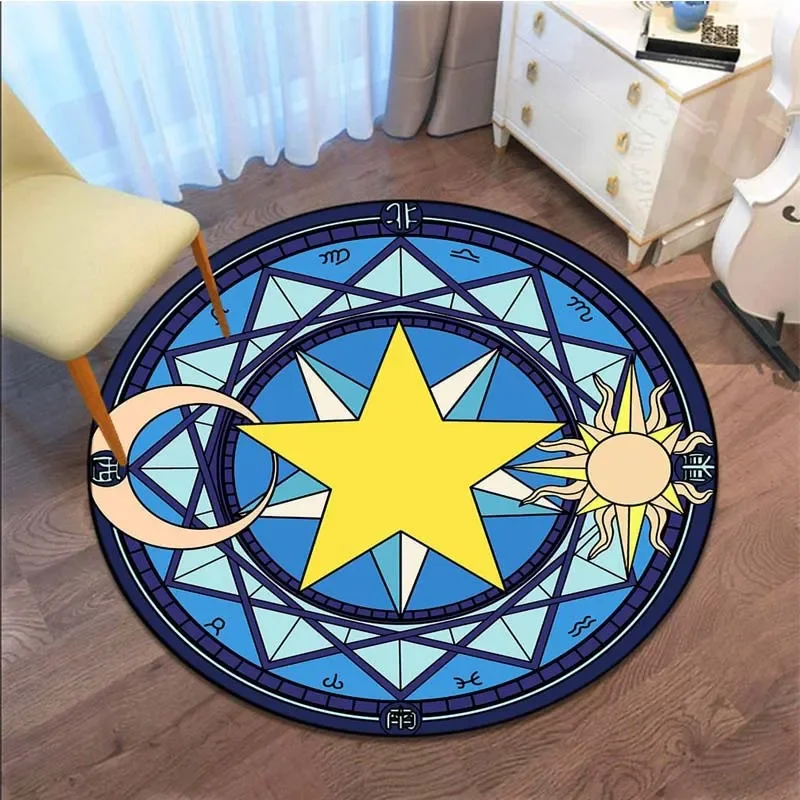 Cartoon Sakura Round Carpet Magic Captor Card Rug Pink Carpet Doormat Anti-slip Plush Living Room Home Decor Machine Washable