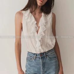 French niche ruffled lapel loose versatile sleeveless vest tops women 24 summer new