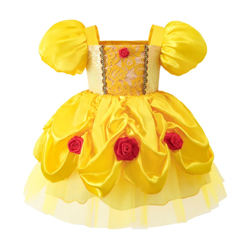 

MINISO Belle Super Mary Cosplay Girls Halloween Costume Princess Birthday Performance Dresses Role Play Gown 1-3 Years Outfits