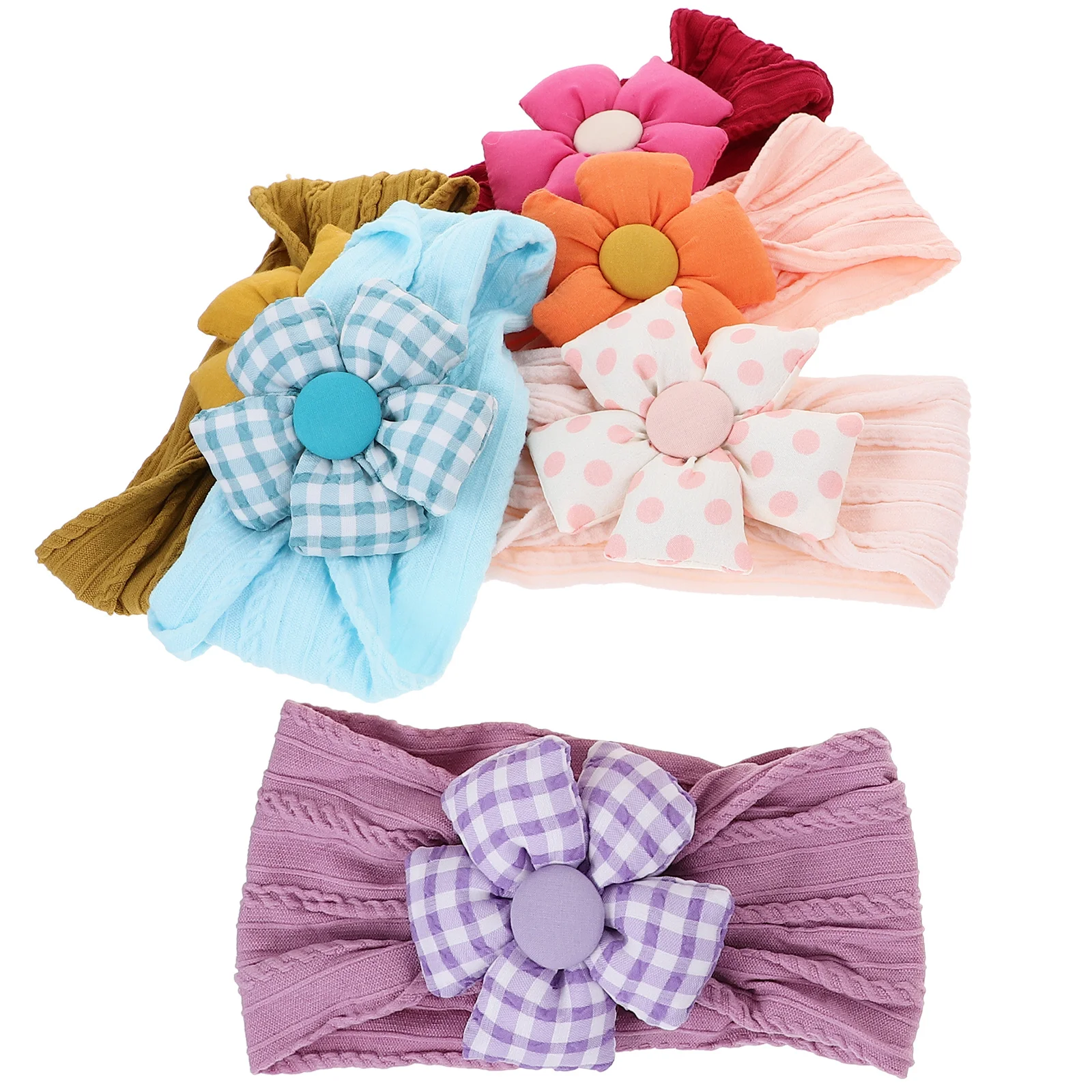 

6 pcs Cotton Headbands For Baby Girls Flower Decor Toddler Infant Newborn Elastic Hair Accessories Festival Party Photo
