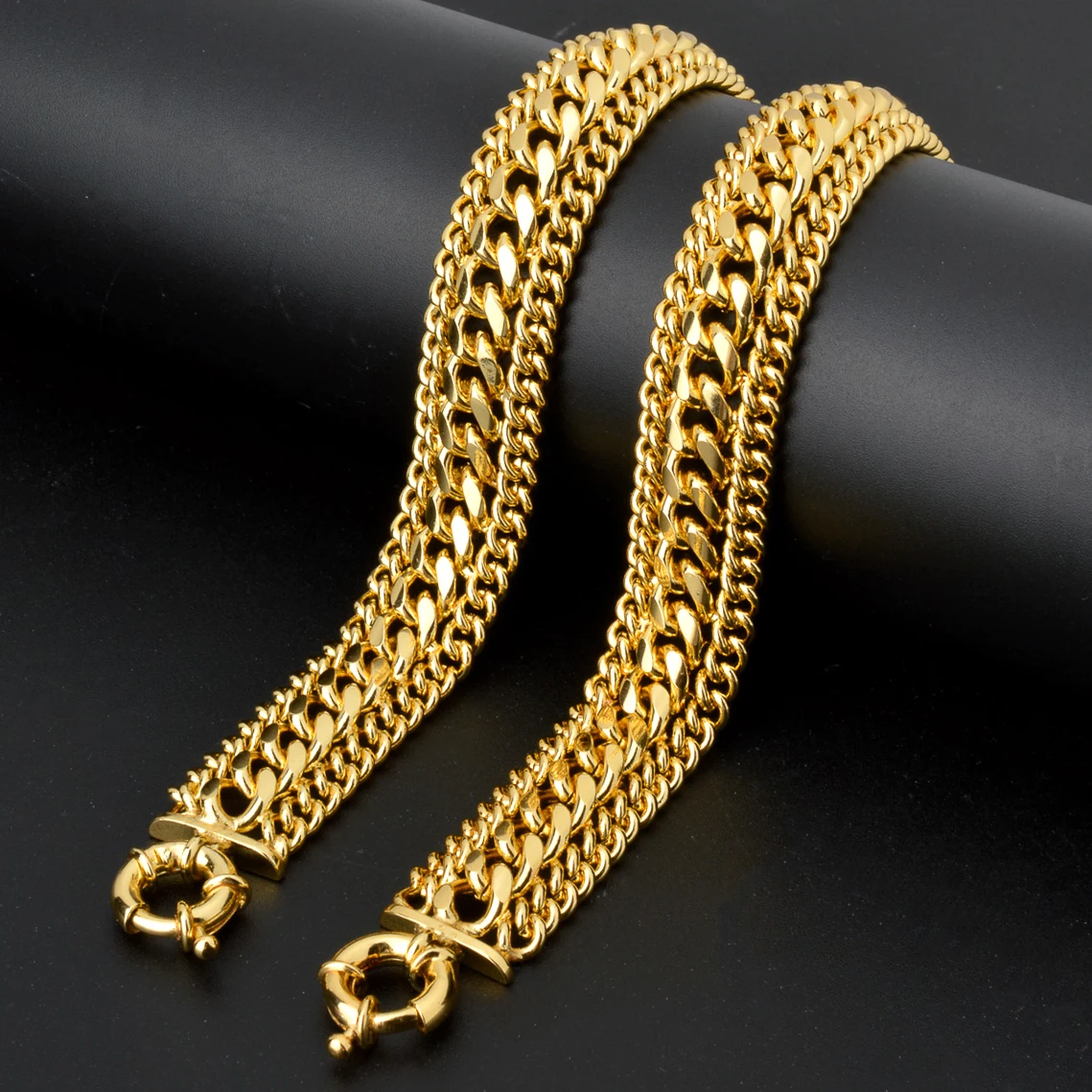 20MM Big Wide Chain For Men Women Bracelet Gold Plated Double Weaving Rolo Cable Curb Link Catenary Chain Valentines Day Gift