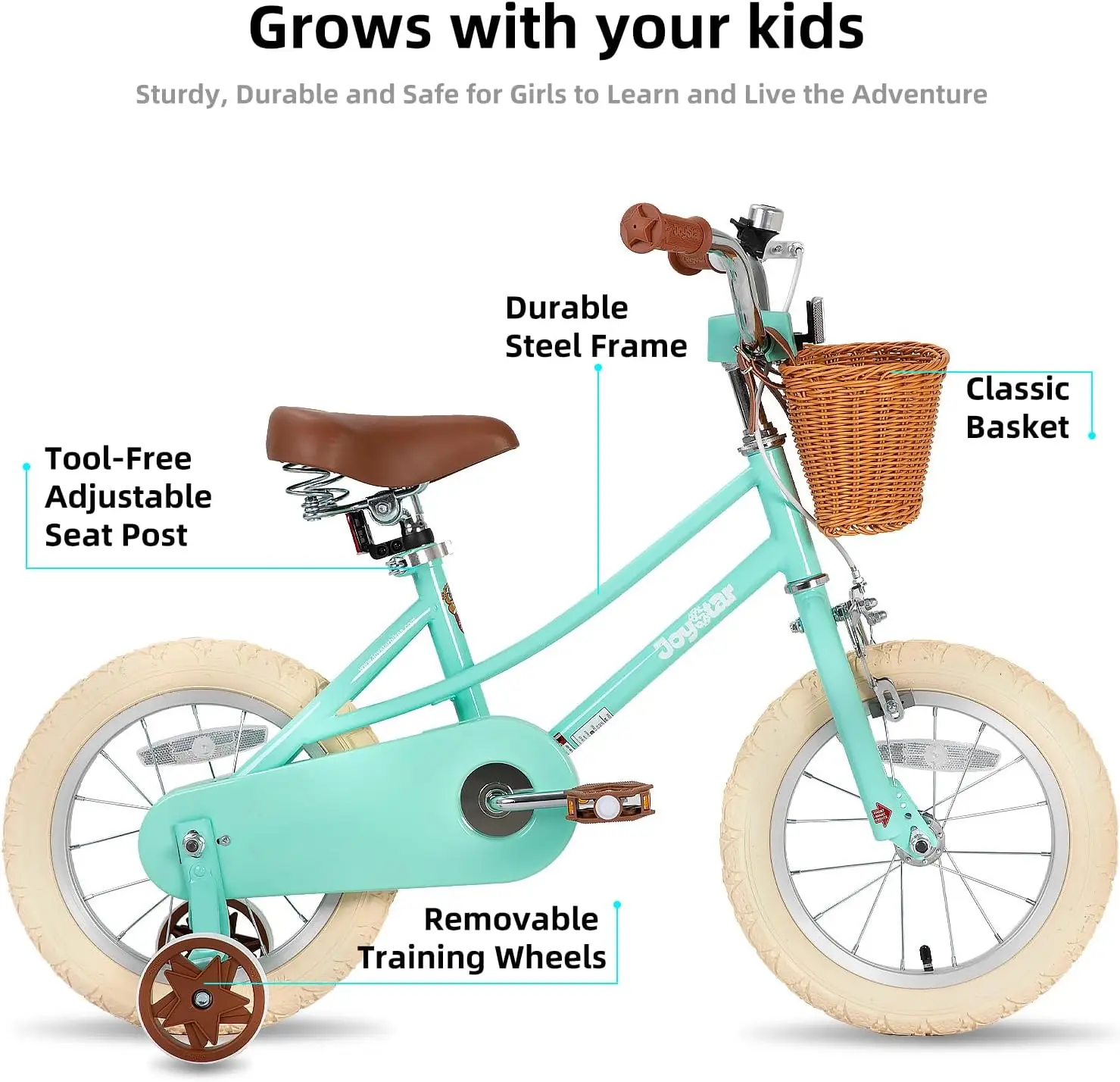 Bicicleta estilo retrô para meninas, rodas de treinamento para crianças de 2 a 12 anos e crianças de 20 polegadas