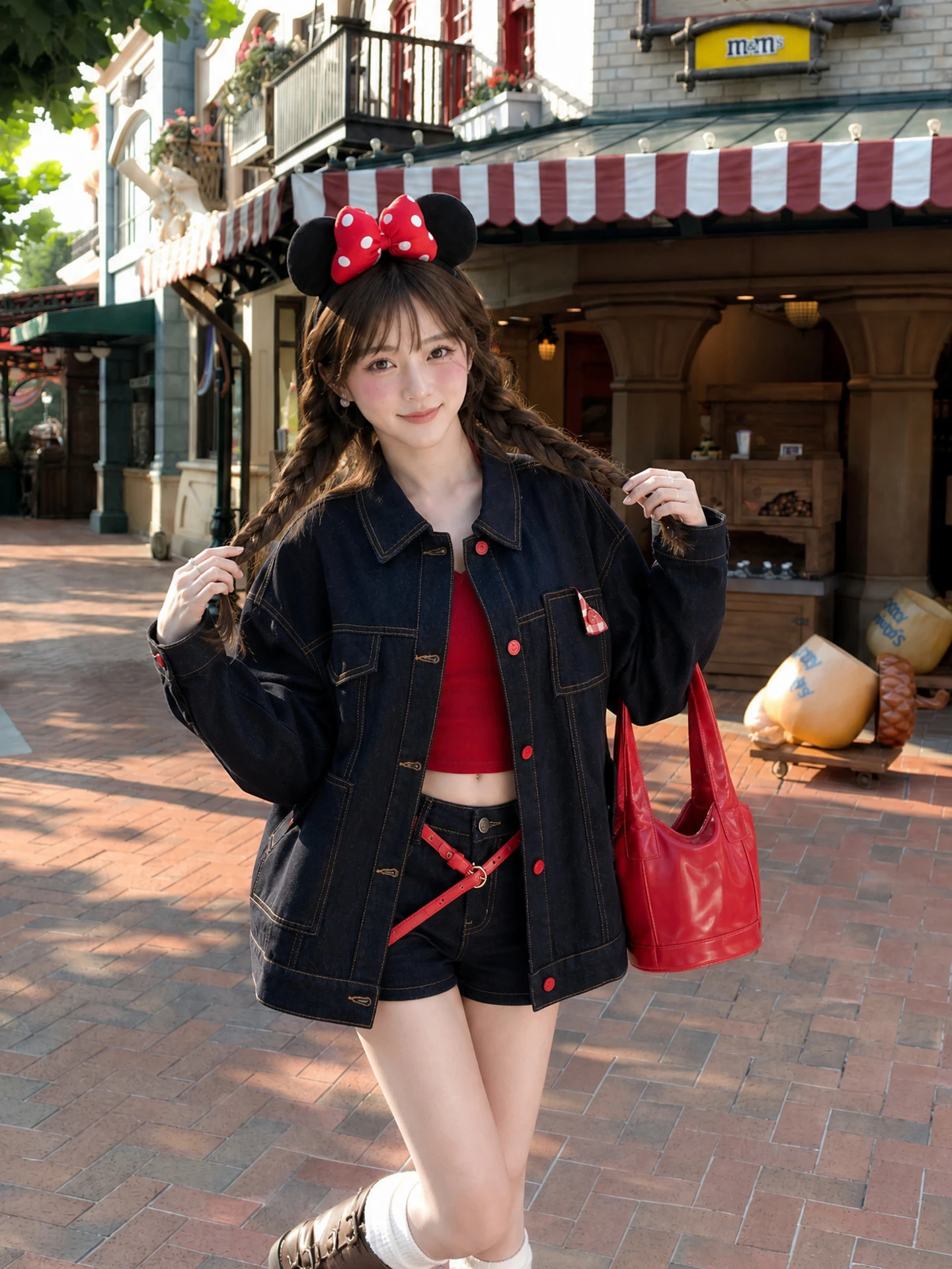 Sweet Style Loose Fit Denim Jacket for Women Color Block Design Turn-down Collar Long Sleeve Cotton Blend Autumn Top