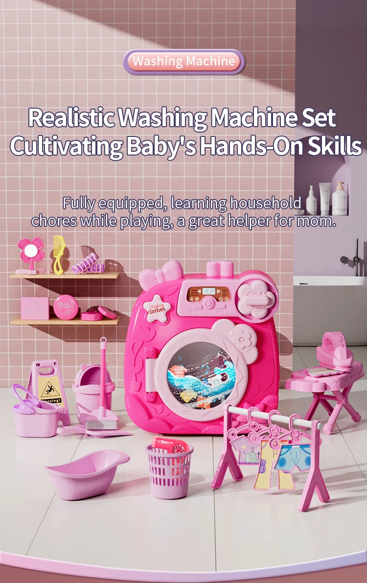 Children's Toy Washing Machine and Dryer, Portable Dollhouse Furniture Washing Machine, Educational Toys for Boys and Girls