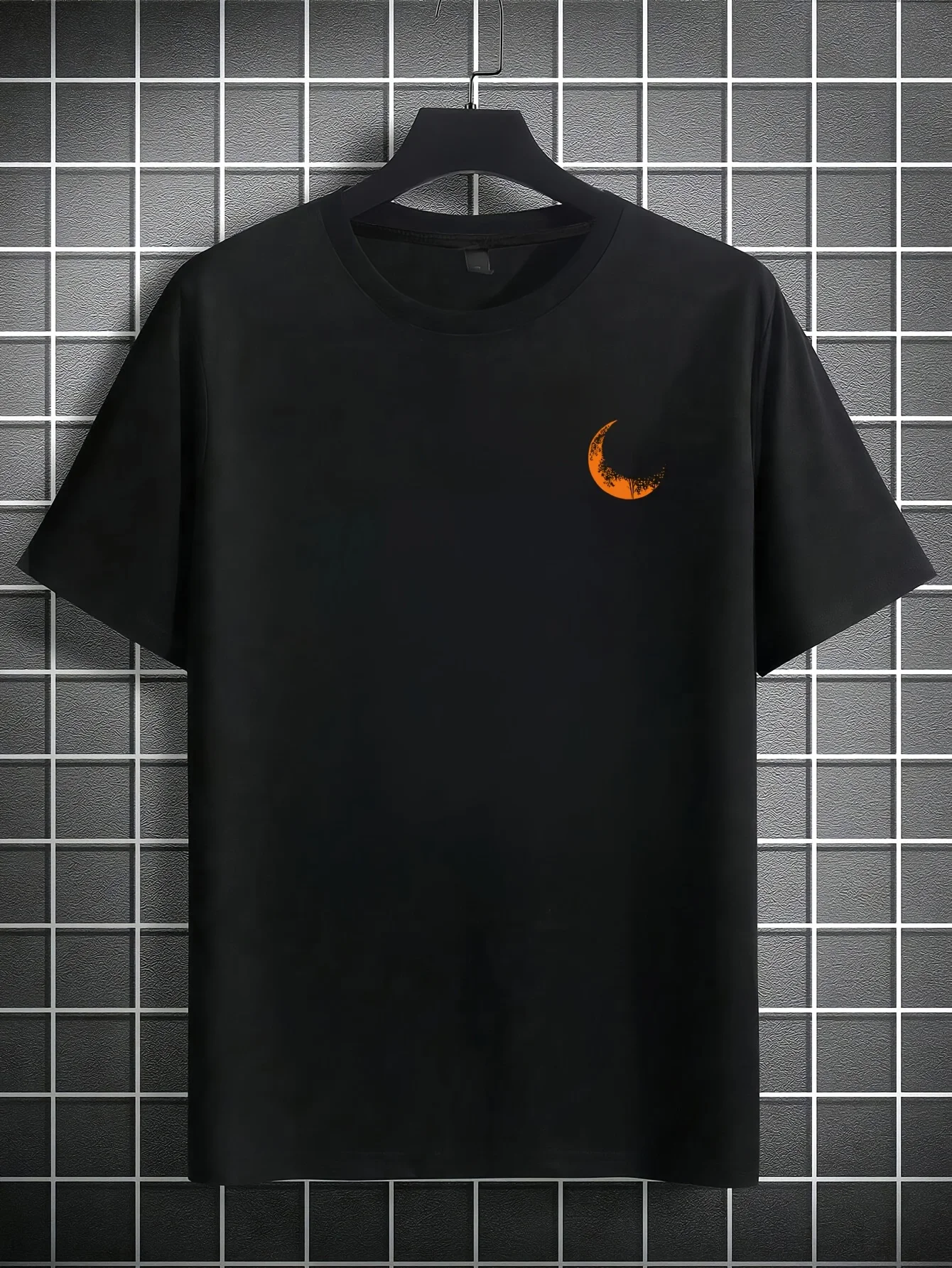 Trendiges Sommer-Essential: Schwarzes T-Shirt mit Astronauten-Mondkletter-Grafik aus 100% Baumwolle für Herren-Freizeitkleidung – Detail 4