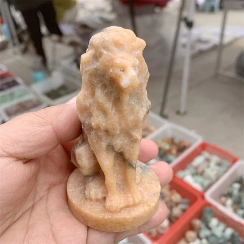 Natural Yellow Jade Stone Lion Hand Carved Animal Figurine Healing Energy Gem Crystal Crafts Home Decoration As Gift 1pcs