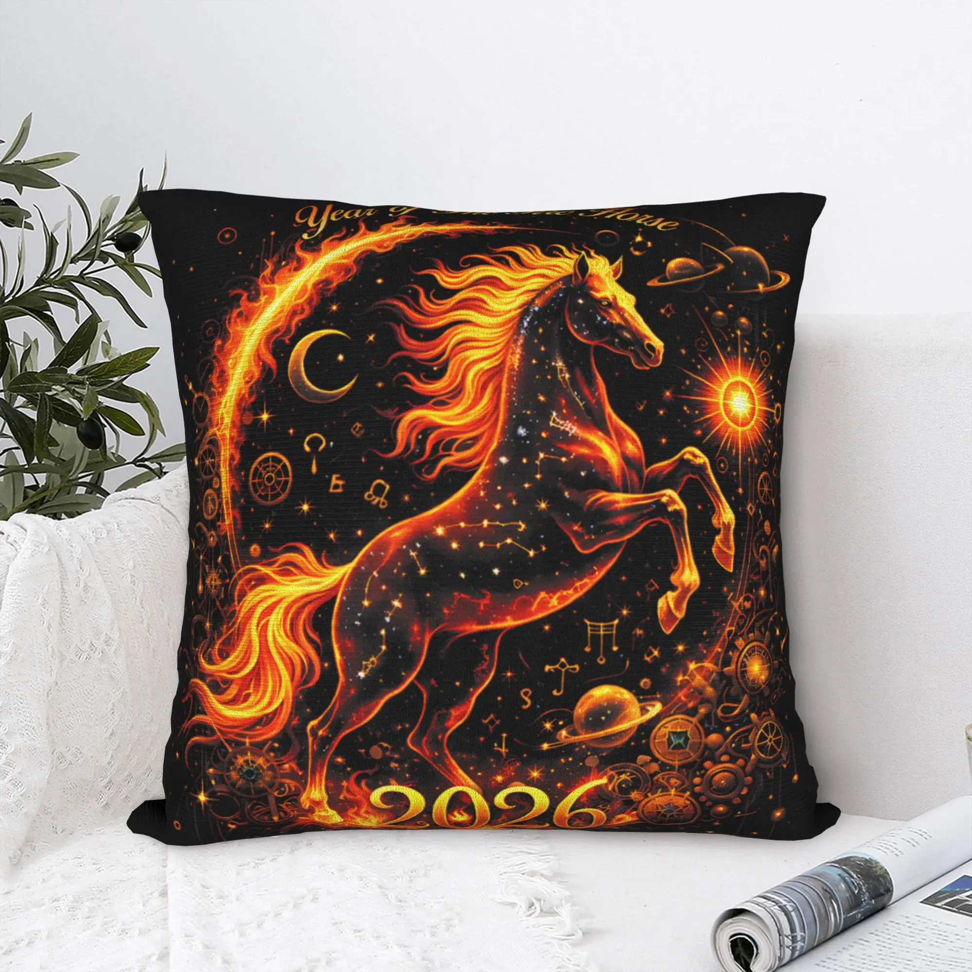 Year of The Fire Horse 2026 Lunar Chinese New Year Zodiac Pillow Case Morden Pillow Cover Soft Pillowcases For Home Decoration